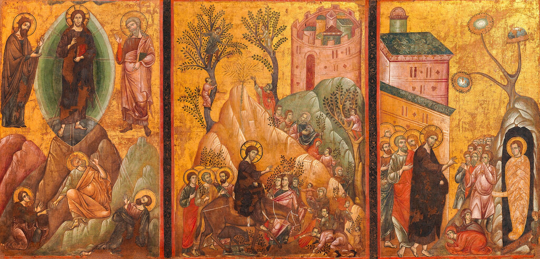 Triptych of the Transfiguration, Christ in Jerusalem, and the resurrection of Lazarus